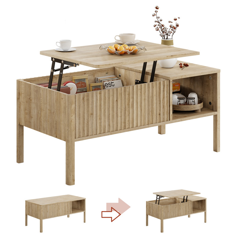 Table basse à plateau relevable avec rangement hydraulique de 37,5 po de large, Naturel