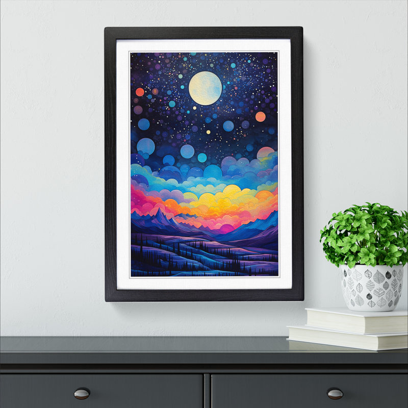 XYZ-FRM-V1223-4544 Moon Colour Field - Single Picture Frame Print on Wood, 34cm H x 25cm W x 2cm D, Black