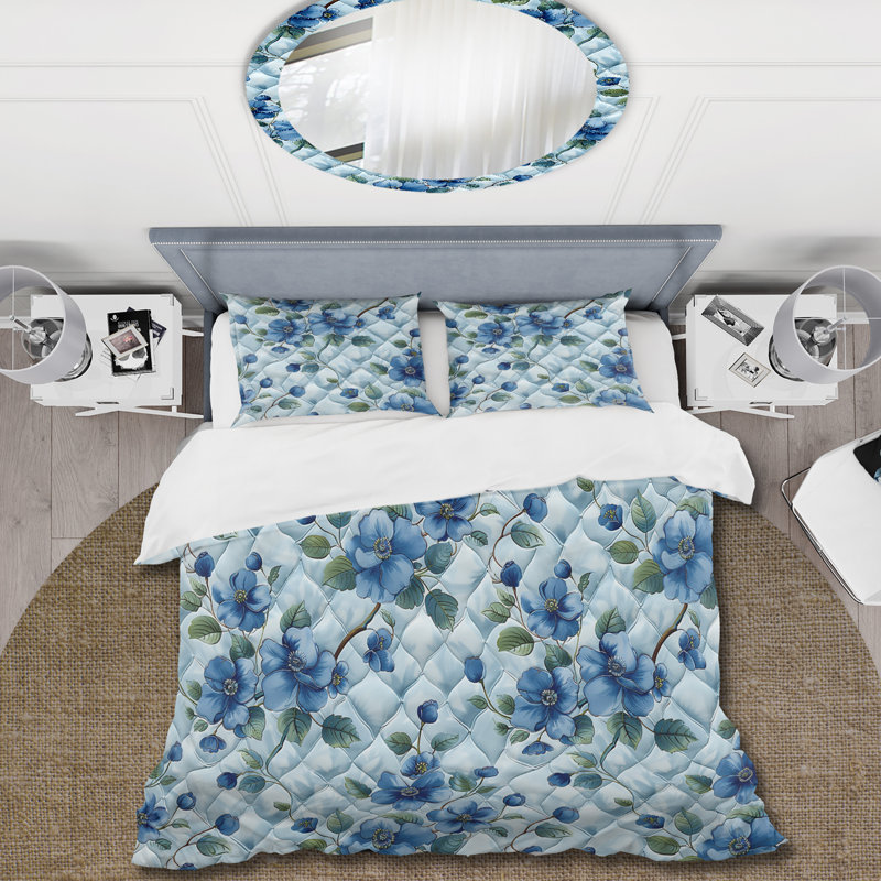 Ensemble de housse de couette Traditional Blue Trellis III, Housse de couette très grand + 2 très grandes ta