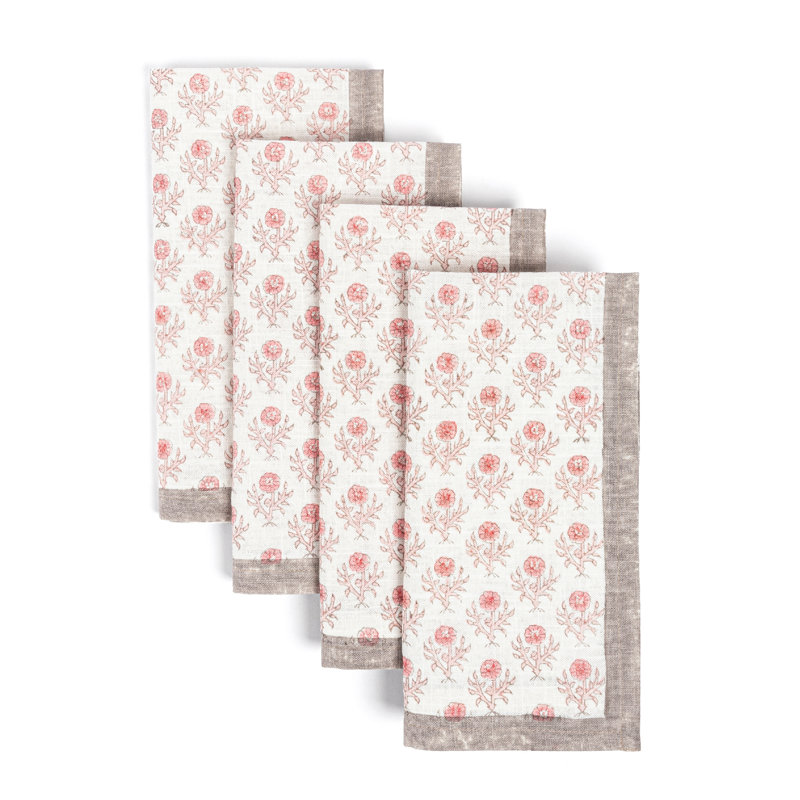 over&back Hand-Blocked Napkins, Set of 4, Pink Bloom