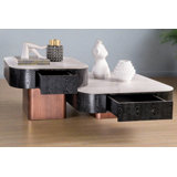 Ceramic Top Coffee Table Set with Storage Drawers – Modern Sculptural Nesting Coffee Tables for Living Spaces  