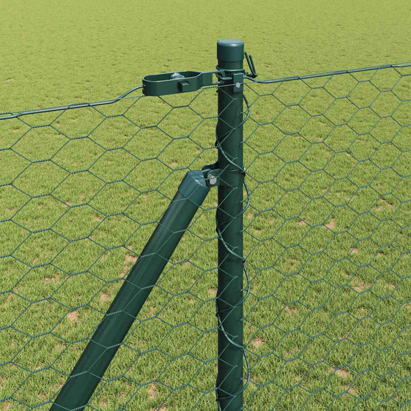 Vidaxl Fence With Posts PVC-Coated Steel, Green, 150cm H x 2500cm W x 3.2cm D