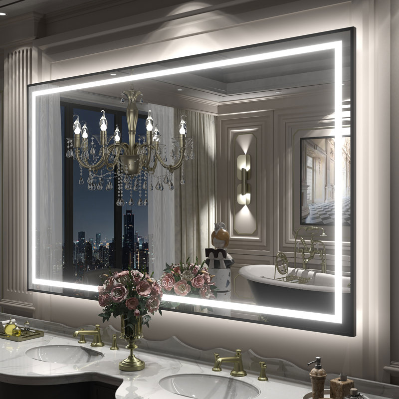 Miroir de salle de bain / meuble-lavabo à cadre en verre trempé à DEL certifié anti-buée Wayfair Basics®, 60 po x 36 po