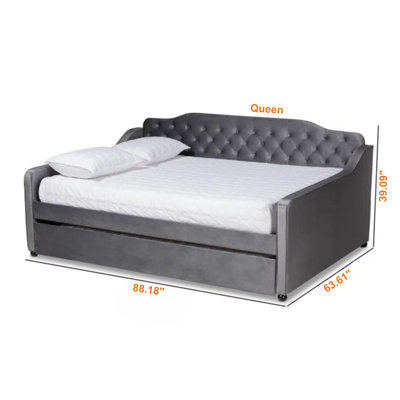 Baron Light Blue Velvet Full Size Daybed with Trundle, 39.09'' H X 82.97'' L X 57.24'' W