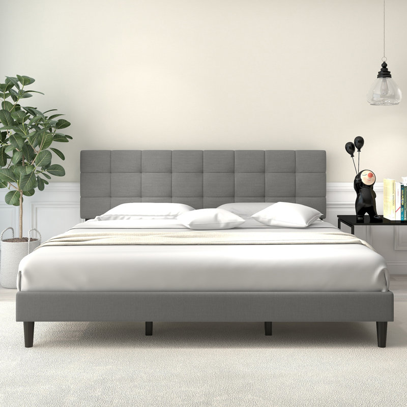 Upholstered Bed, King, Light Grey