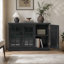 Meuble de rangement de 114 cm de large avec 3 portes en acrylique miroir, buffet avec étagères réglables, revêtements décoratifs en stratifié et panneau en MDF avec porte magnétique