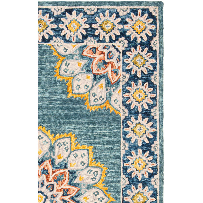 Jahiem Oriental Handmade Tufted Wool Blue/Green Area Rug, Square 6'