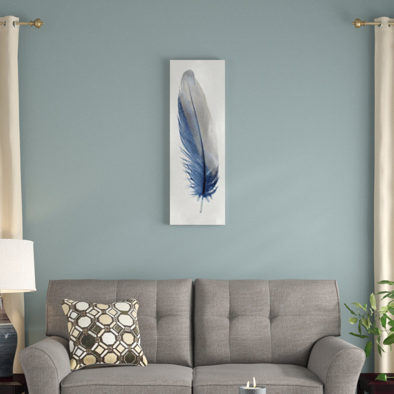 « plumes i », impression sur toile en bleu, H 48 po x l 16 po x P 1,5 po