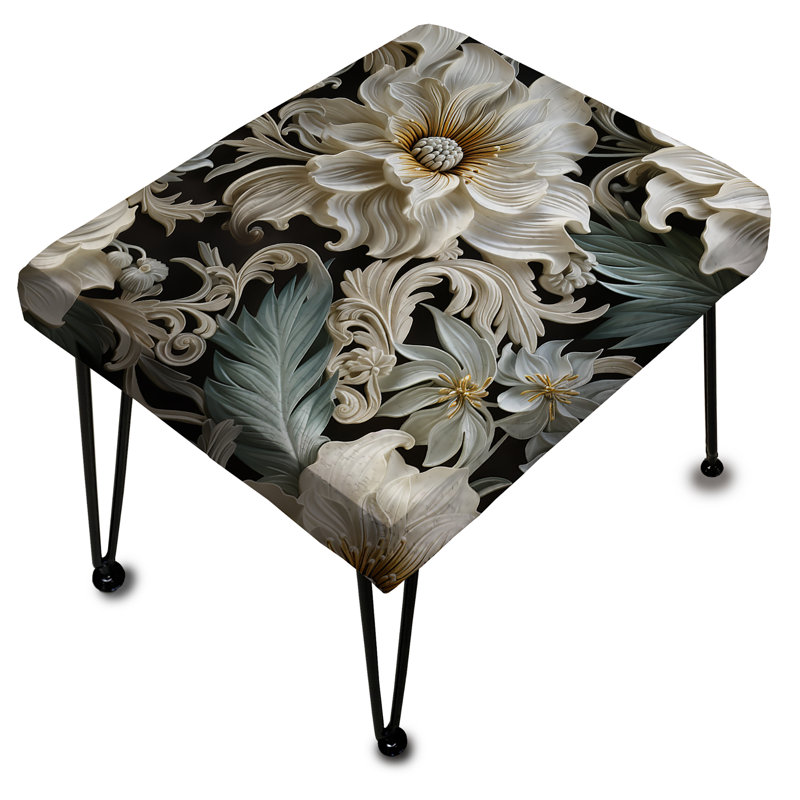 Motif floral exotique gris et blanc I - repose-pieds rectangulaire floral