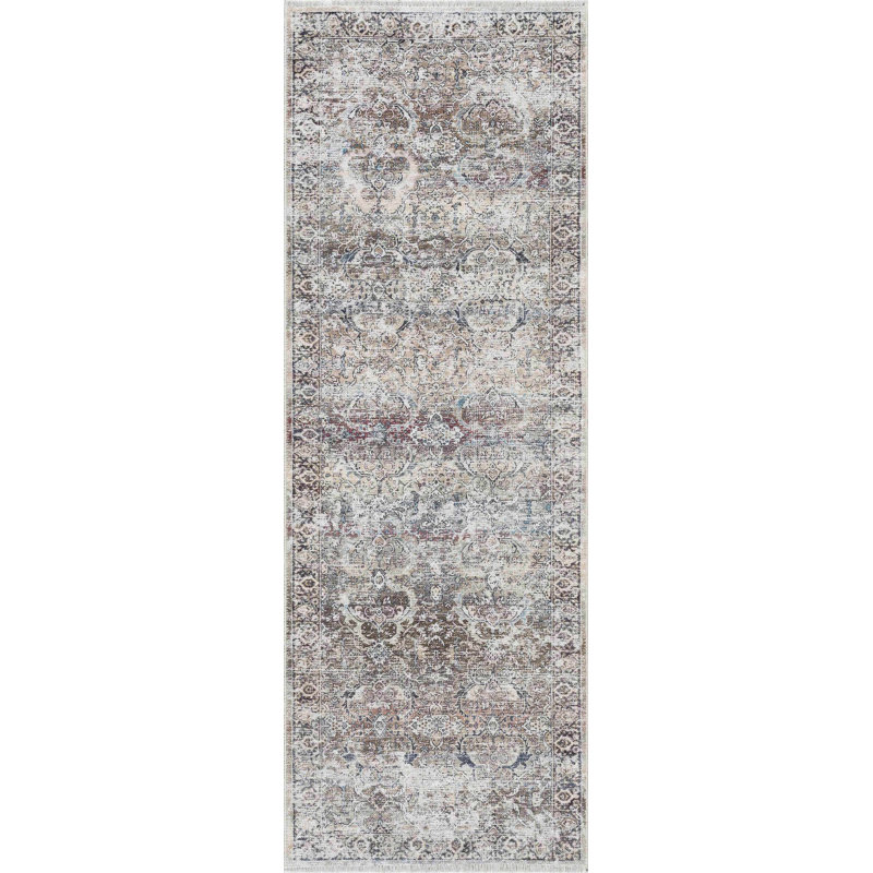 Tapis oriental vert lavable à la machine Jaelyne Boho, Tapis de couloir 2 pi 7 po x 7 pi 3 po