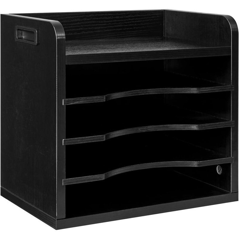 Black Chipboard Desktop File Organizer with Adjustable Shelves