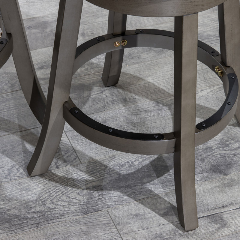 Tabouret pivotant à dossier en X de 24 po de hauteur comptoir, finition gris patiné, siège en cuir gris français
