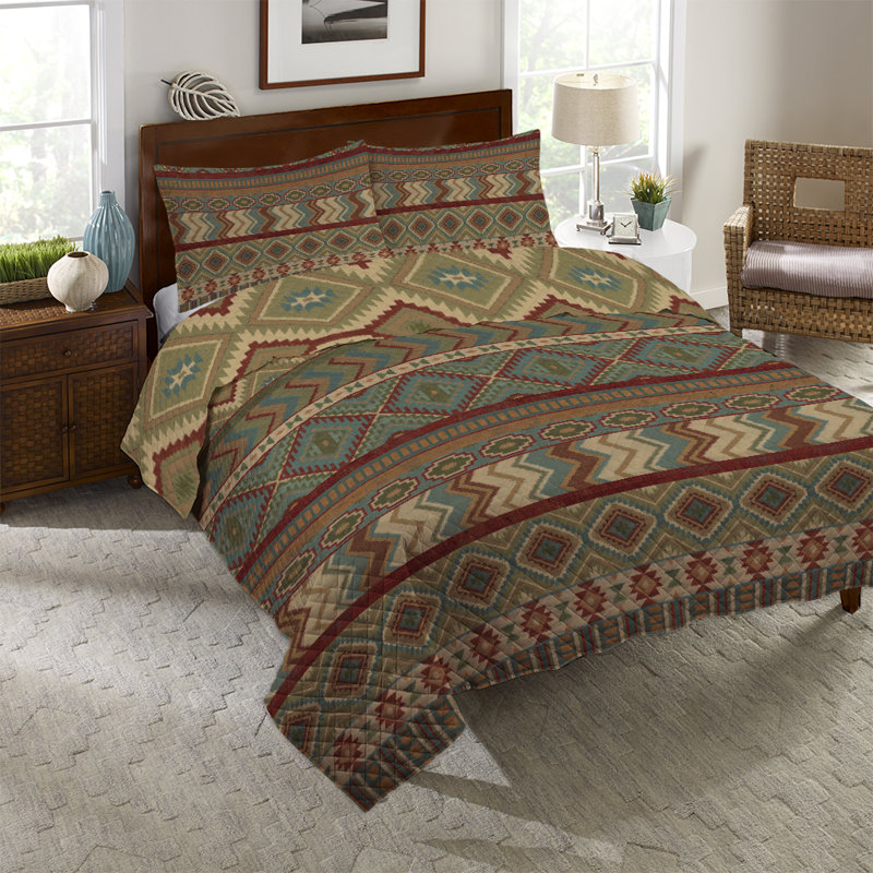 Country Mood Sage Cotton Machine Woven Quilt, Queen Quilt + 2 Shams