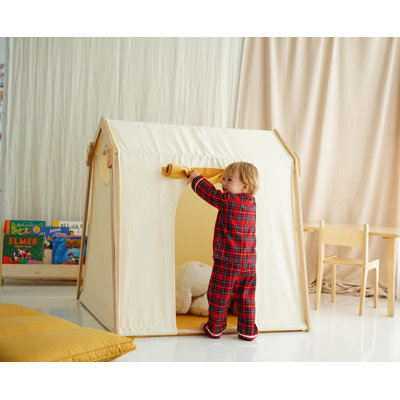 Wooden Play Tent -  Montessori Playhouse with Cotton Cover - Kids Tent