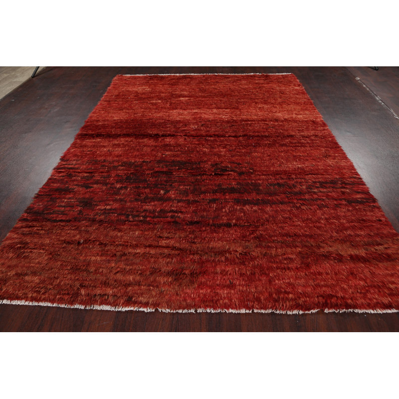 Tapis décoratif en laine rouge marocain de conception unique 6 pi 5 po x 9 pi 6 po noué à la main New Age