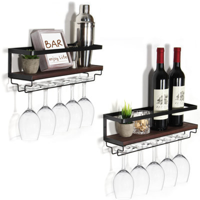 Tayba Wall Mounted Wine Bottle & Glass Rack om Brown/Black by 17 Stories