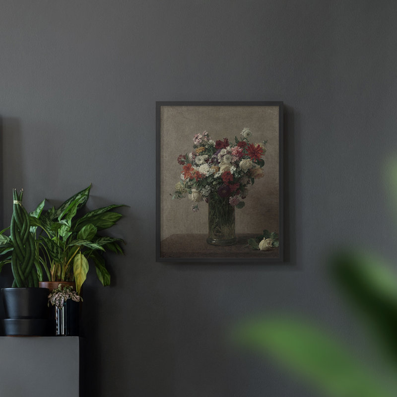 «Vintage Floral Print XLIX» sur, Noir, H 14 po x l 11 po