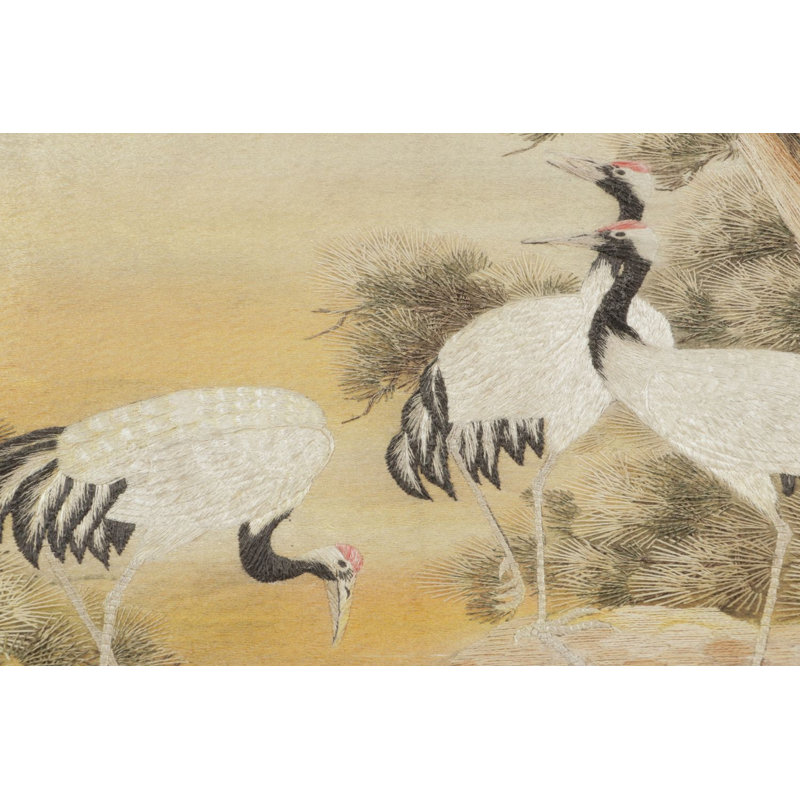 Antique Japanese Tapestry With Cranes In Natural Landscape - Rug & Kilim