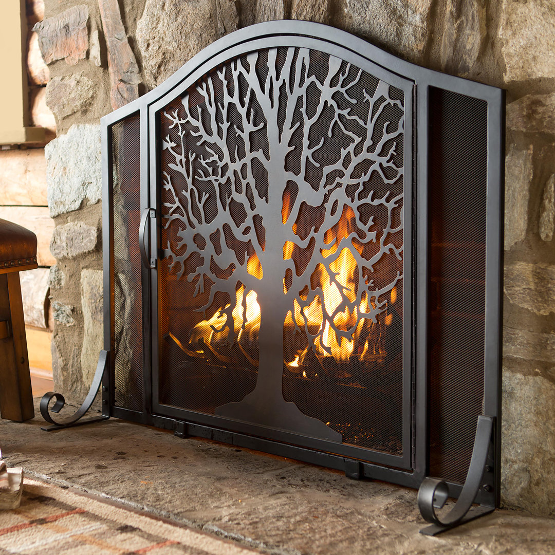 Kittleson Large Tree of Life Fire Screen with Door - Black Andover Mills™ Size: 33" H x 44" W x 7.5" D