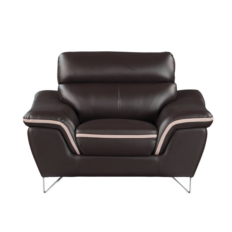 Matheny Upholstered Club Chair, Brown Genuine Leather