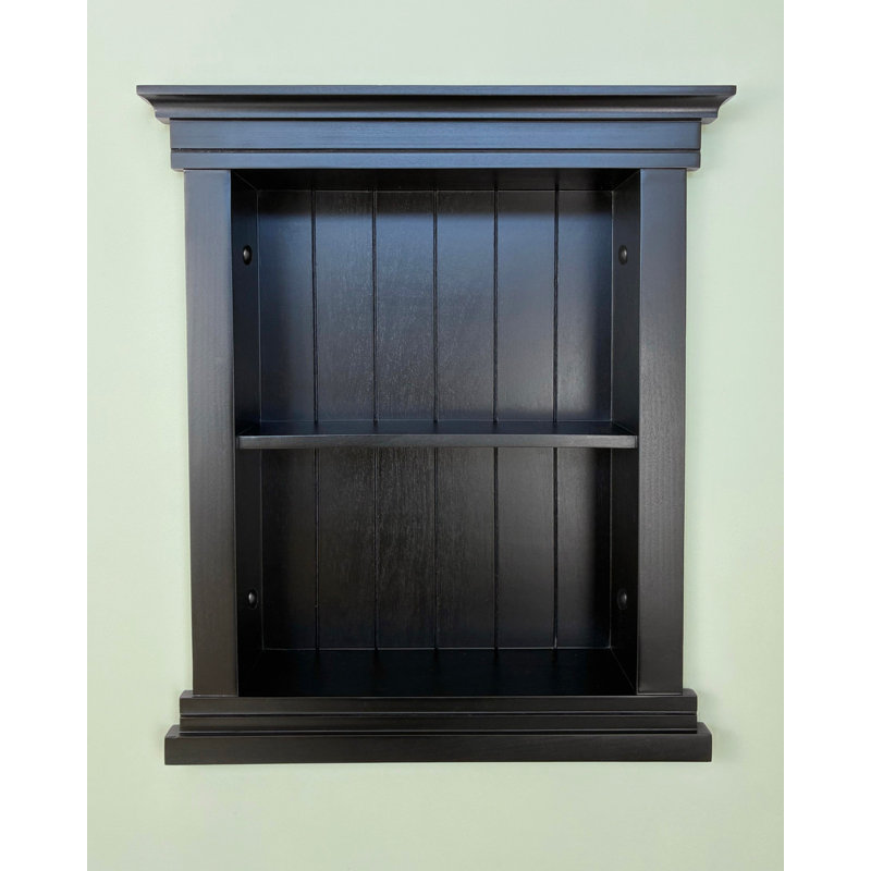 Fox Hollow Furnishings 14x18 Elliot Craftsman Recessed Wood Wall Niche Insert Shelf - NO MDF - Black Beadboard Back, 14x18