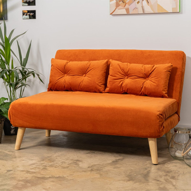 Donlon 2 Seater Velvet Sofa Bed, Orange Velvet