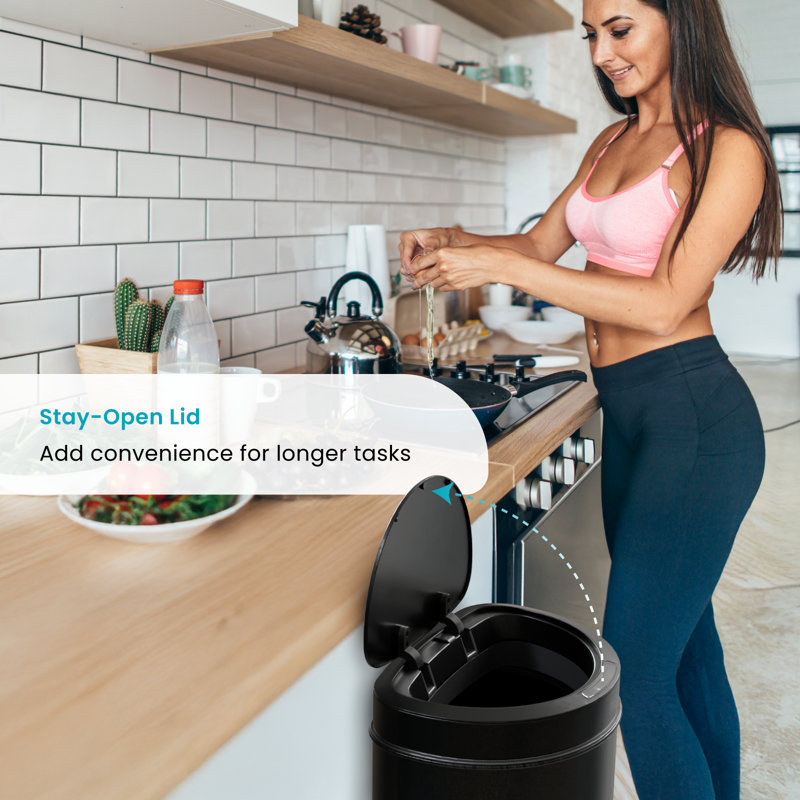 16 Gallon Black Stainless Steel Touchless Trash Can with Motion Sensor