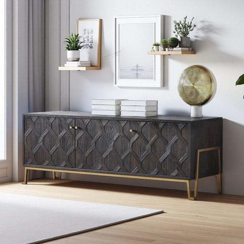 Meuble télé noir simple et élégant, H 24,02 po x L 66,93 po x l 17,72 po