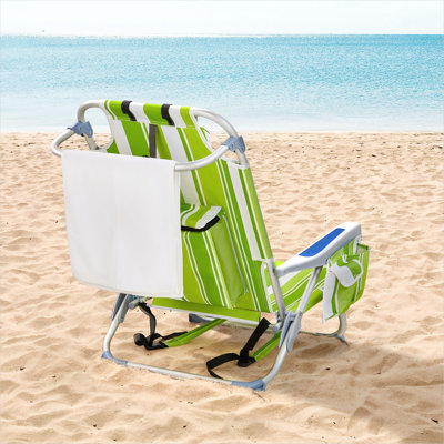 Chaise de plage extérieure de couleur verte avec inclinaison réglable et cadre en aluminium pour le camping et les pique-niques