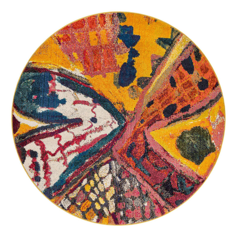 Ansela Washable Abstract Indoor Rug, Round 5'3"
