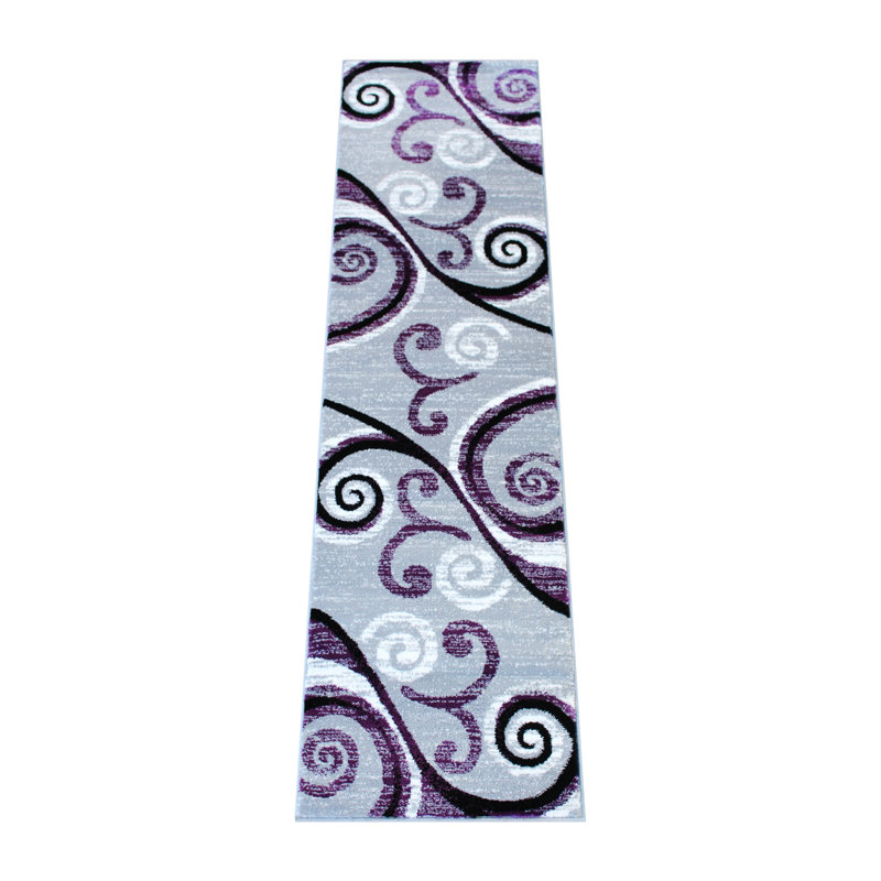 Tapis intérieur à motif abstrait tourbillonnant Aarley-Ray, Tapis de couloir 2 pi x 7 pi