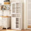 Grand garde-manger en métal blanc de 72 po Mak Peace - Rangement autoportant avec portes en verre et en métal pour cuisine / garde-manger / salle de bain / salle de lavage