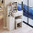 29.2" Small Space Left Bedside Cabinet Vanity Table + Cushioned Stool, Extra Large Right sliding mirror, Multi Layer High Capacity Storage, Practical Fashionable Dresser, Suitable For Small Space-515275368