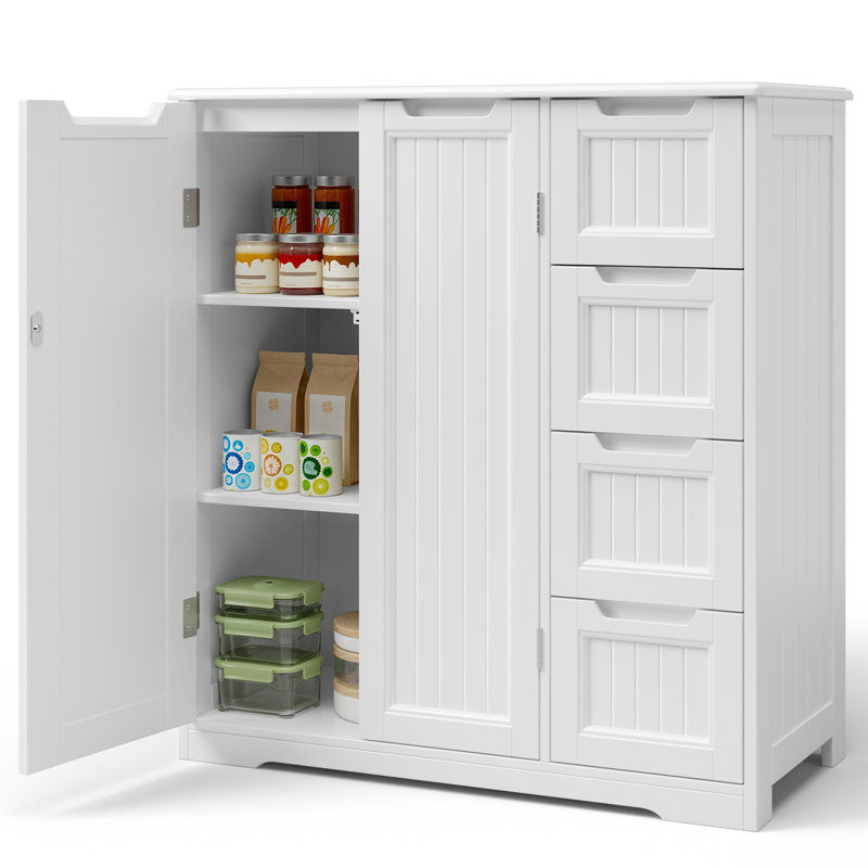 31.5''W Freestanding Bathroom Storage Cabinet with 4 Drawers, Silver