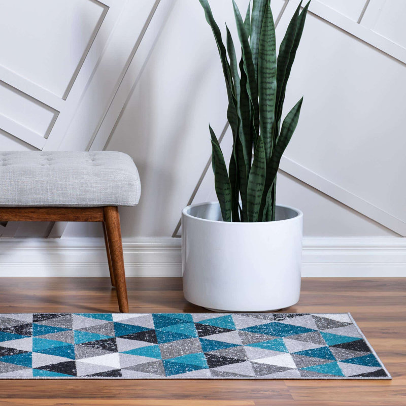  Tapis bleu / gris Argyle, Tapis de couloir 2 pi x 6 pi 1 po