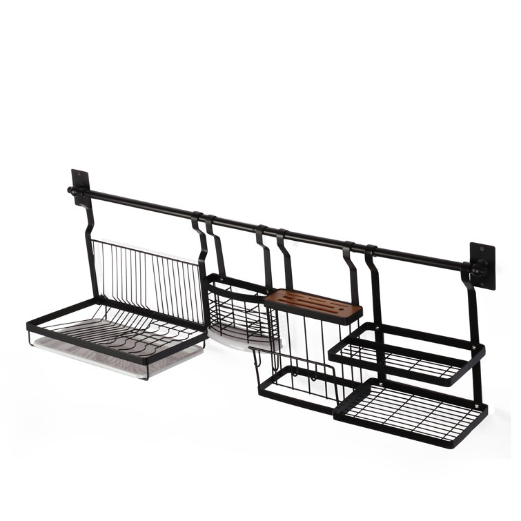 ANram 304 Stainless Steel Wall-Mounted Dish Drying Rack, Adjustable Height  Dish Drainer with Cutting Board Holder, Dish Rack for Kitchen Organizer