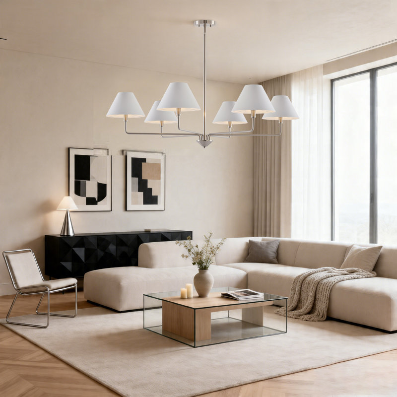6-Light Chandelier, Nickel brossé