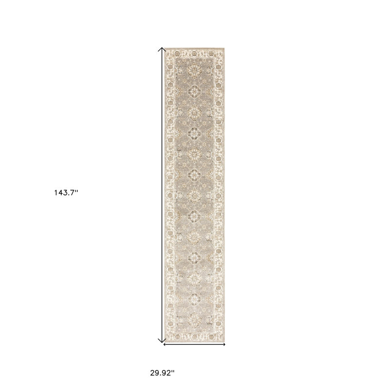 Tapis de couloir oriental tissé à la machine beige et ivoire 2 pi x 10 pi