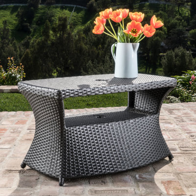 Outdoor Side Table With Umbrella Hole, Grey And Iron, 22"d X 34"w 19.5"h, Functional Patio Accessory For Patio, Compatible, Iron Frame, 22" D 34" W 19.5" H, No Assembly Needed