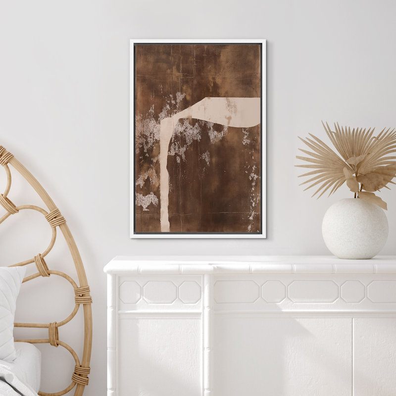 Style Mid-Century brun foncé, formes abstraites neutres, grand cadre rustique, décor minimaliste M22, H 24 po x l 16 po