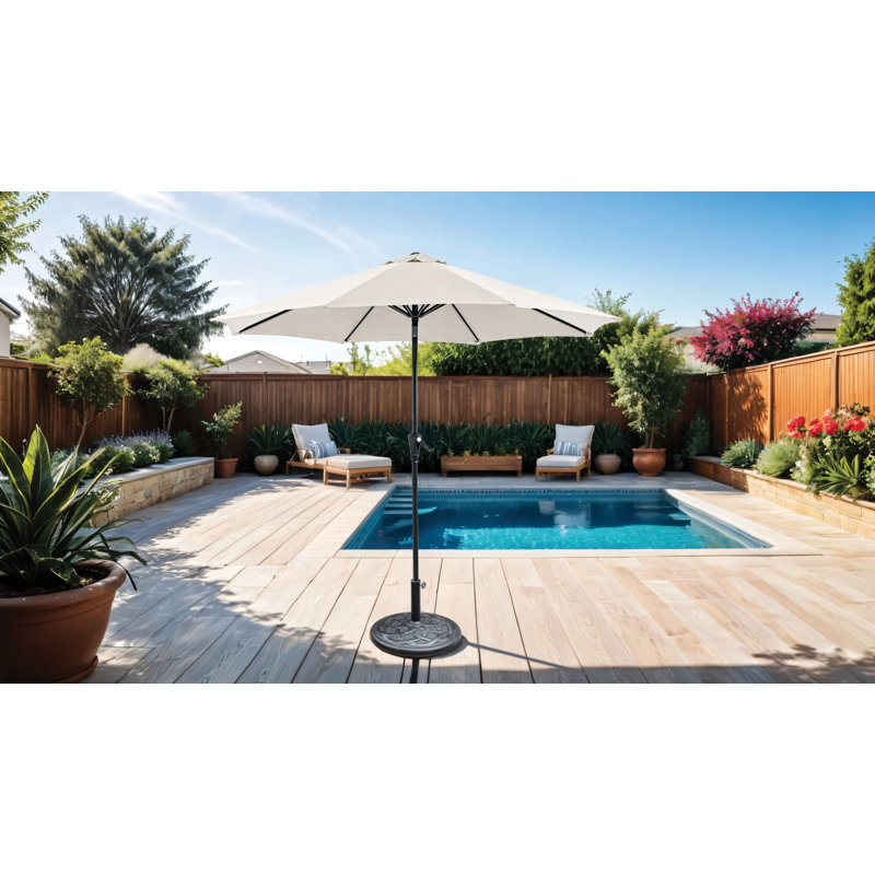 Parasol d'extérieur + base ronde 21 po, Beige, H 94 po x l 108 po x P 108 po