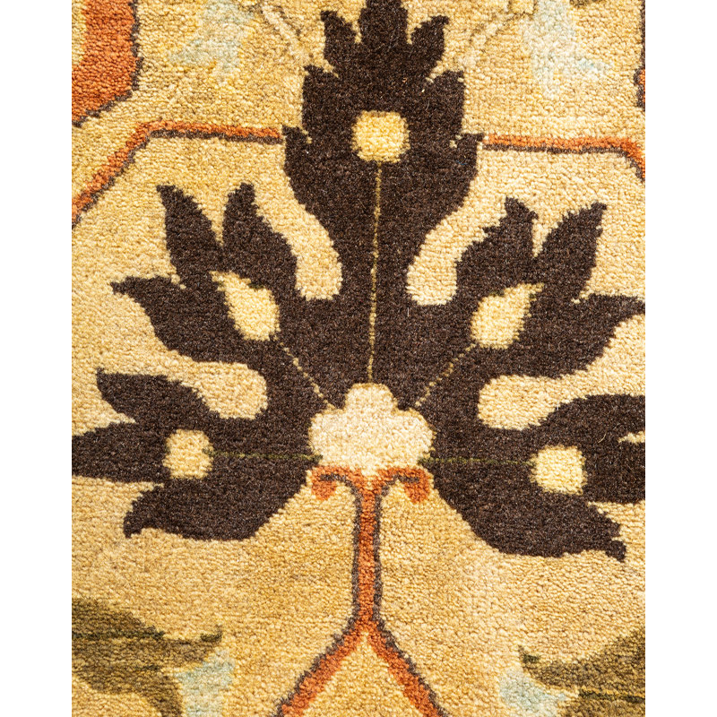 Tapis unique noué à la main Keenan - doré, 9 pi x 11 pi 7 po