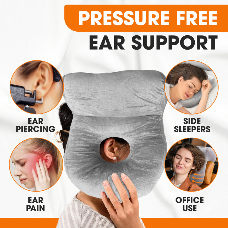  Oreiller de soulagement des oreilles avec ouverture pour oreilles sans pression avec bourre réglable et housse lavable