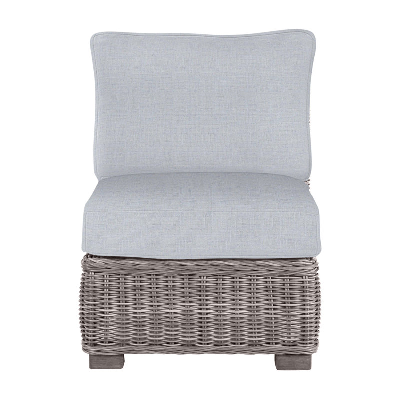 Rustic Woven Sectional Slipper Chair, No Welt, Oyster, Linen Chambray