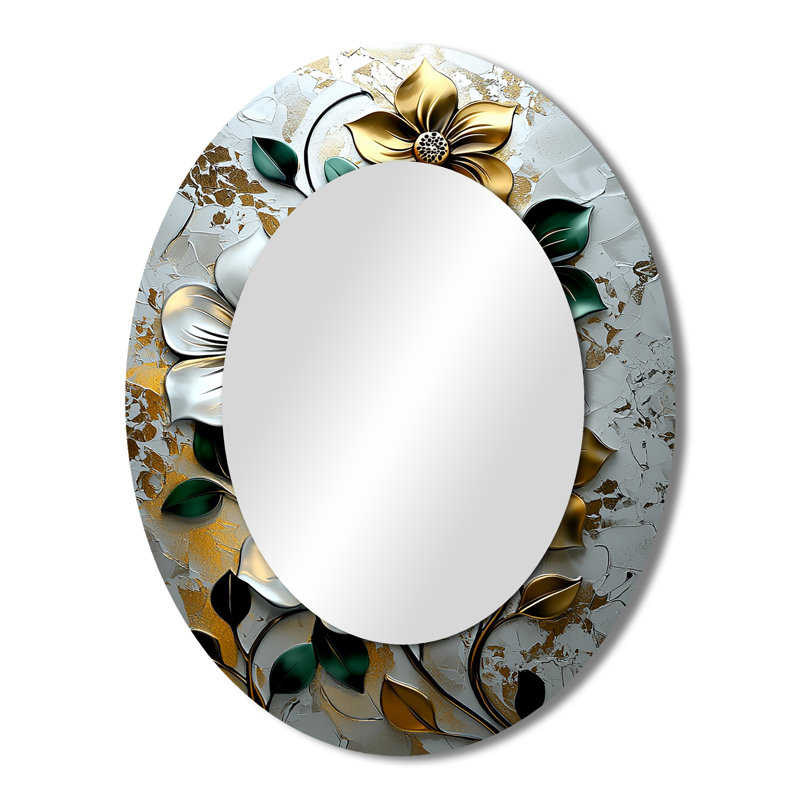 Miroir mural vert et doré à motif floral marocain IV, 43 po x 33 po