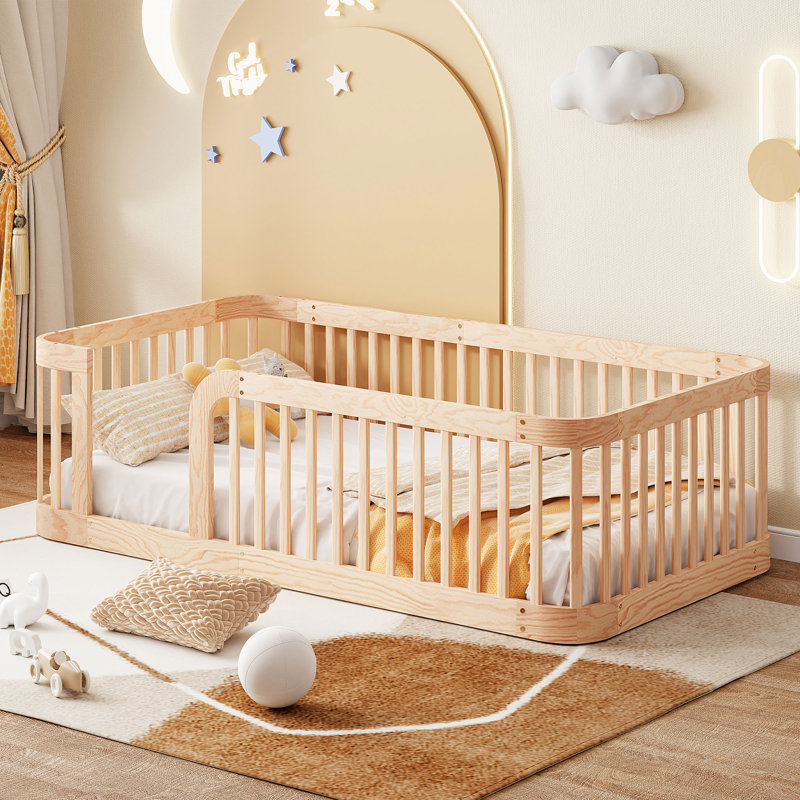 Structure de lit simple en bois avec clôture Wood, blanc, Lit simple, Blanc