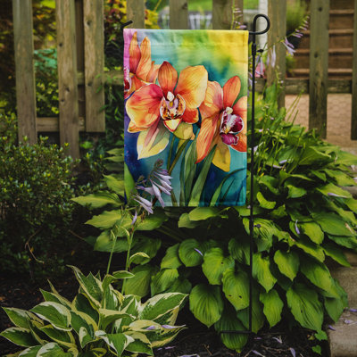 Orchidées dans un drapeau de jardin à l'aquarelle
