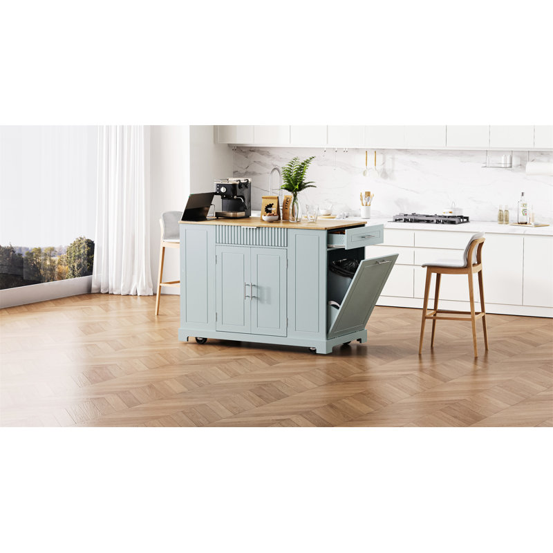 Îlot de cuisine cannelé avec armoire de rangement pour poubelle, Noir