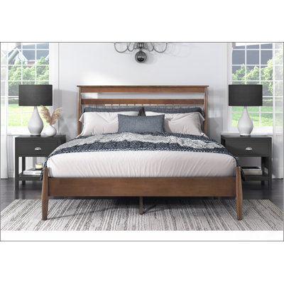 Transitional Design Queen Platform Bed Chestnut Finish Wood Frame Bedroom Furniture 1pc Bed in a Box