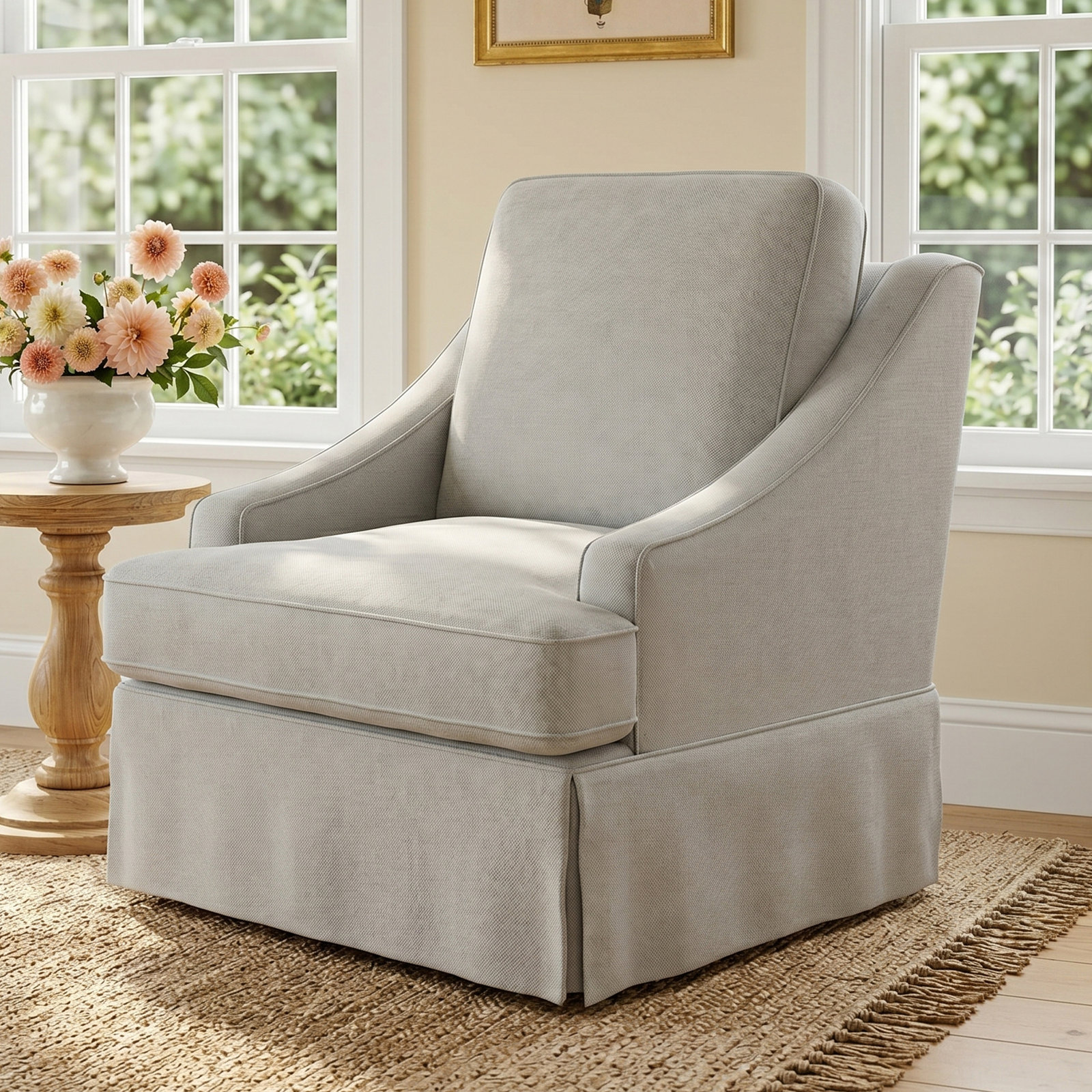 Allerton Upholstered Swivel Glider, Radical Ash Gray Performance Chenille